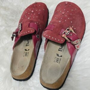 Belvila Red Suede Mules with Rhinestone Accents